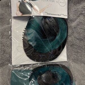 BELLAMI Kylie hair Couture  Off Black and Teal Hair Extensions 20” 1B/teal